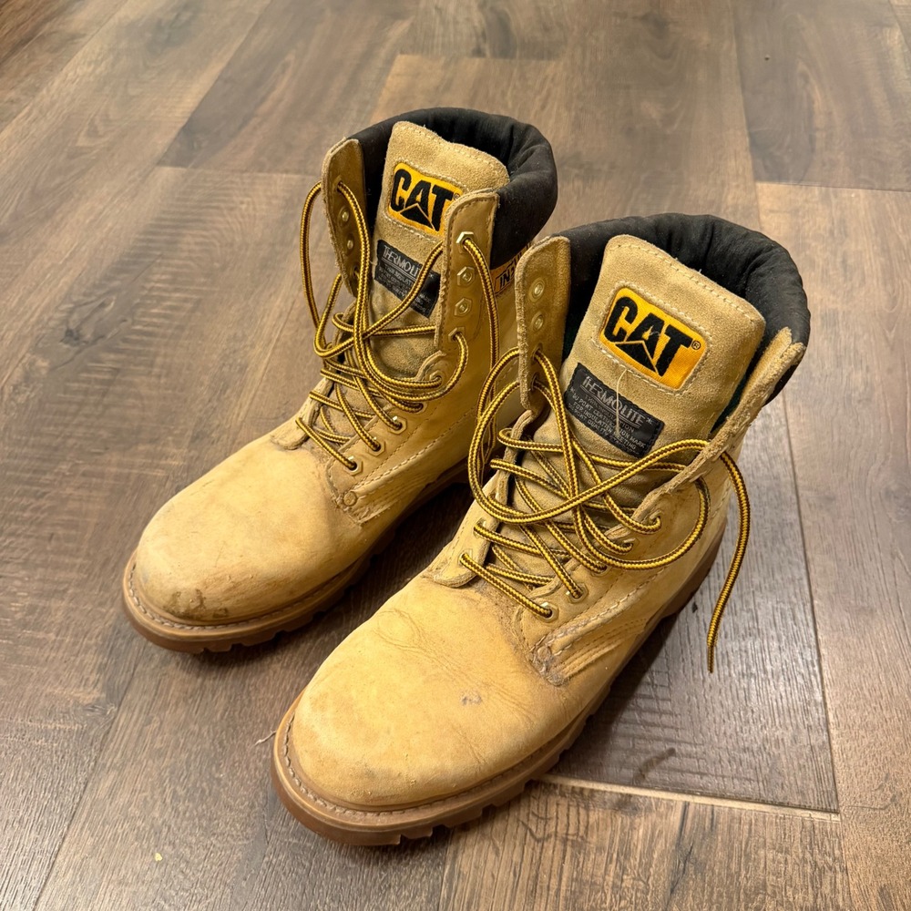 Vintage Y2K CAT Caterpillar Wheat Leather Work Boots Mens 10.5 EE Insulated